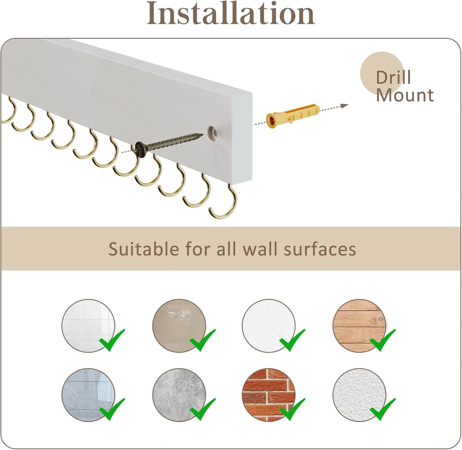 Lolalet Wooden Necklace Holder for Wall with 15 Hooks, Necklaces Hanger Easy Install Wall Mount Necklace Organizer, Jewelry Hangers for Chains, Bracelets, Earrings -Goldwhite