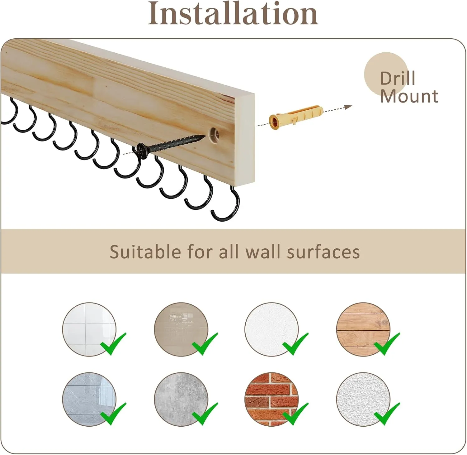 Lolalet Wooden Necklace Holder for Wall with 15 Hooks, Necklaces Hanger Easy Install Wall Mount Necklace Organizer, Jewelry Hangers for Chains, Bracelets, Earrings -Nature