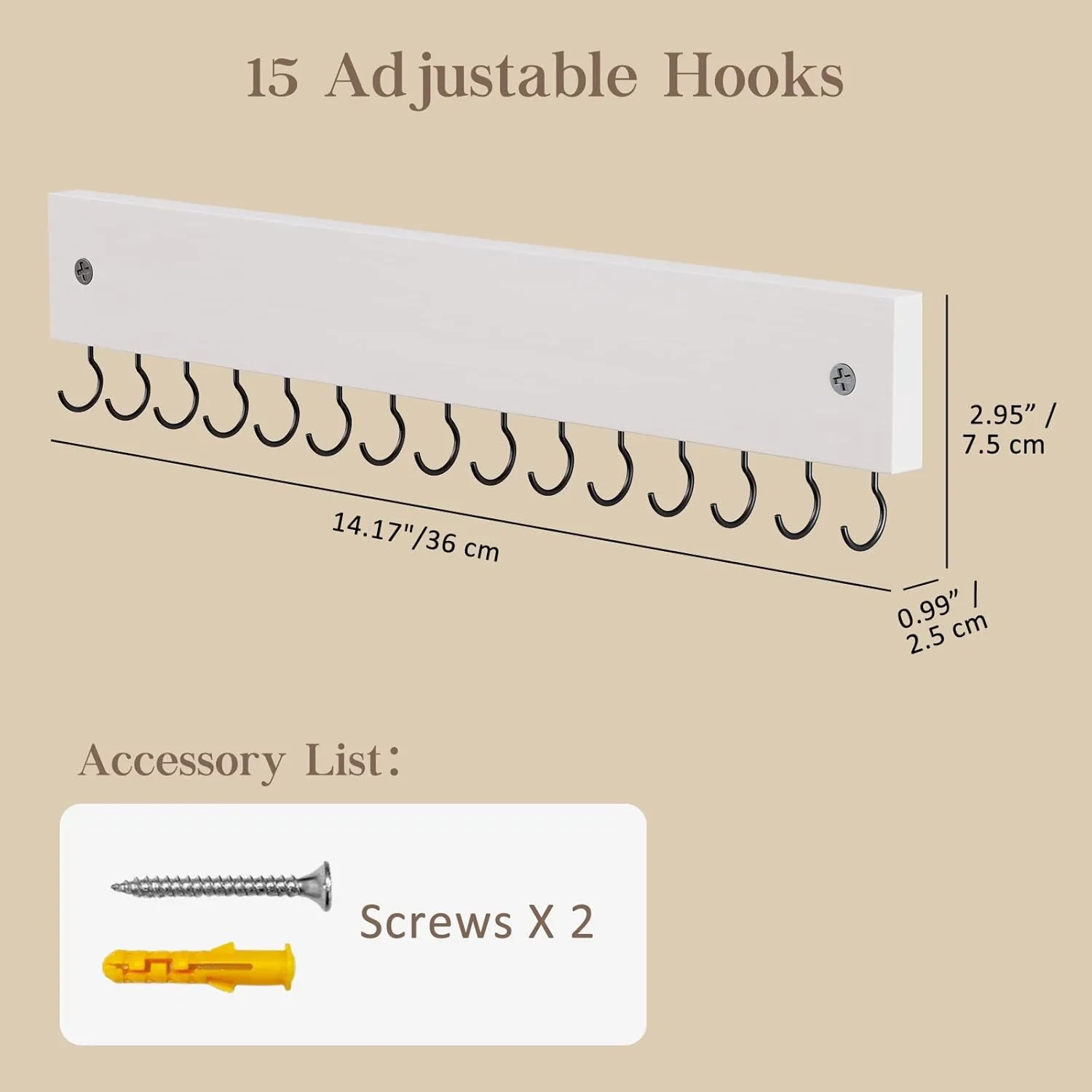 Lolalet Wooden Necklace Holder for Wall with 15 Hooks, Necklaces Hanger Easy Install Wall Mount Necklace Organizer, Jewelry Hangers for Chains, Bracelets, Earrings -White