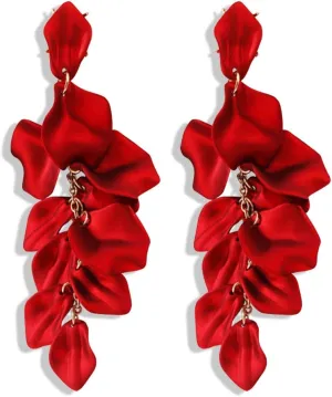 Long Acrylic Rose Petal Earrings Dangle Exaggerated Flower Earrings Drop Statement Floral Tassel Earrings for Women