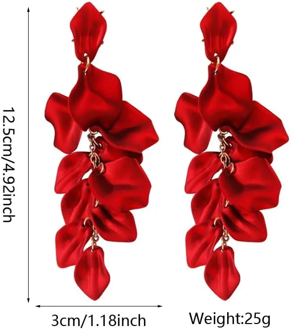 Long Acrylic Rose Petal Earrings Dangle Exaggerated Flower Earrings Drop Statement Floral Tassel Earrings for Women