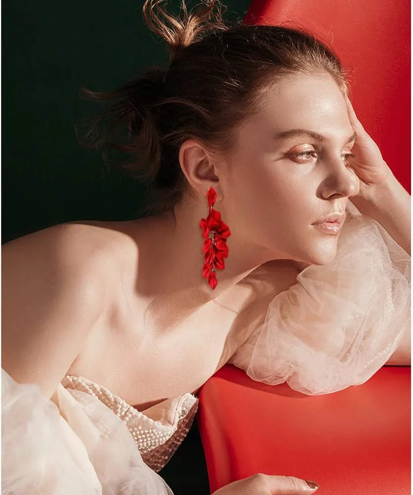 Long Acrylic Rose Petal Earrings Dangle Exaggerated Flower Earrings Drop Statement Floral Tassel Earrings for Women