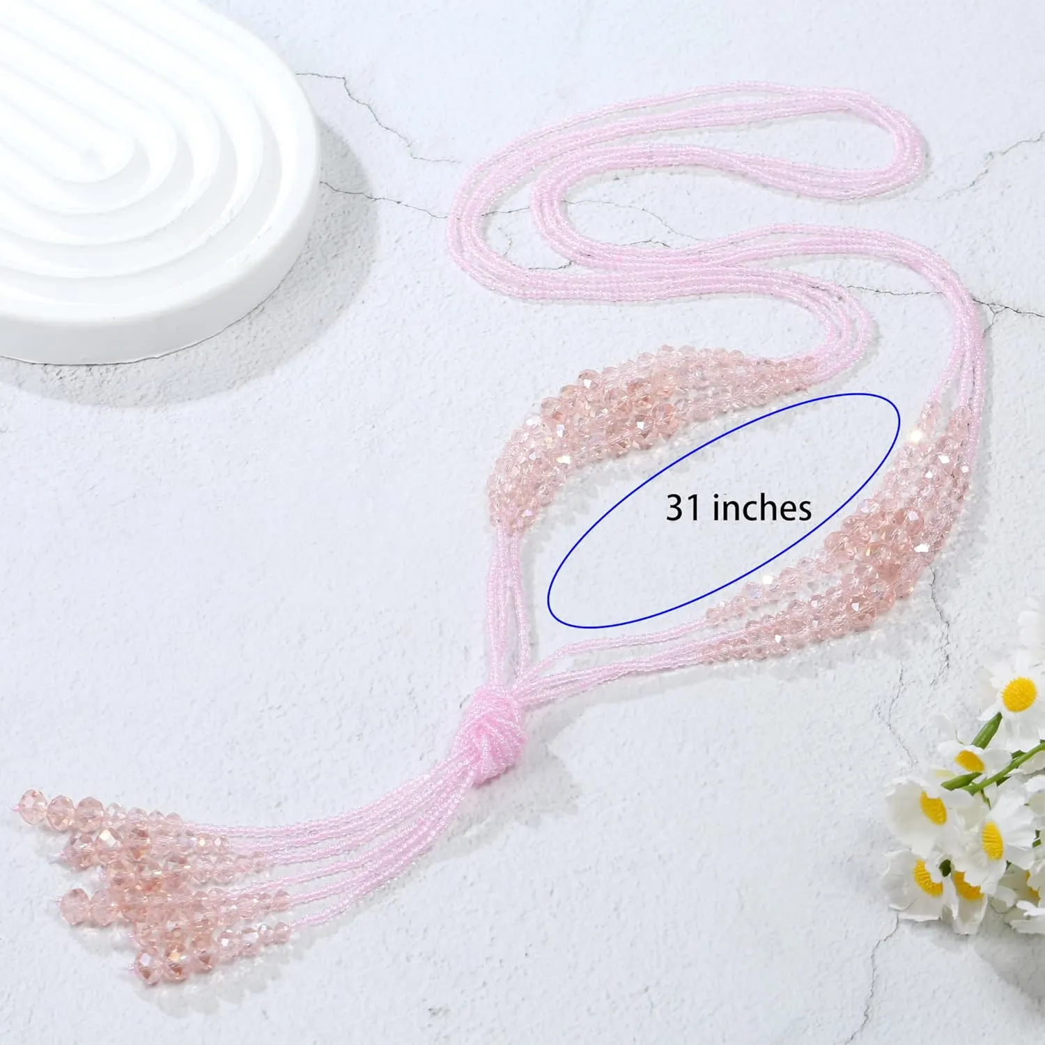 Long Chic Tassel Pendant Y Necklace Crystal Beads Lariat Knot Strand Necklace Sweater Chain Jewelry Gift for Women