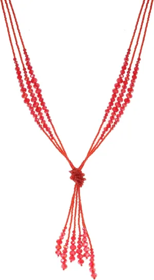 Long Chic Tassel Pendant Y Necklace Crystal Beads Lariat Knot Strand Necklace Sweater Chain Jewelry Gift for Women