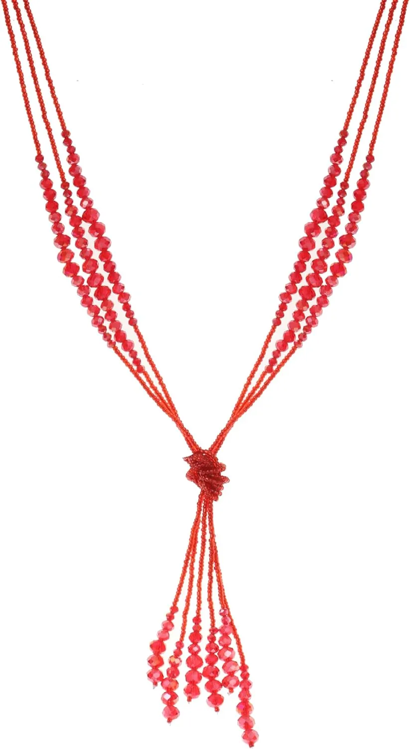 Long Chic Tassel Pendant Y Necklace Crystal Beads Lariat Knot Strand Necklace Sweater Chain Jewelry Gift for Women