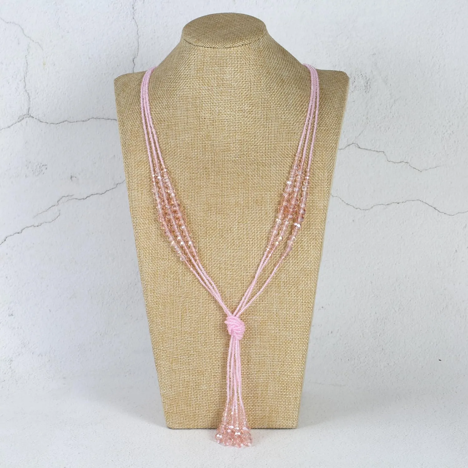 Long Chic Tassel Pendant Y Necklace Crystal Beads Lariat Knot Strand Necklace Sweater Chain Jewelry Gift for Women