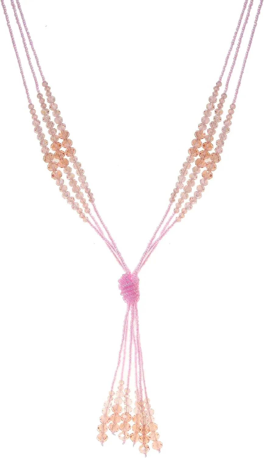 Long Chic Tassel Pendant Y Necklace Crystal Beads Lariat Knot Strand Necklace Sweater Chain Jewelry Gift for Women