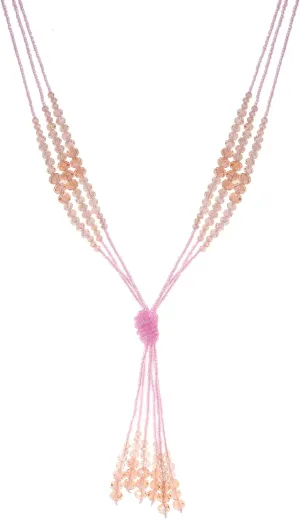 Long Chic Tassel Pendant Y Necklace Crystal Beads Lariat Knot Strand Necklace Sweater Chain Jewelry Gift for Women
