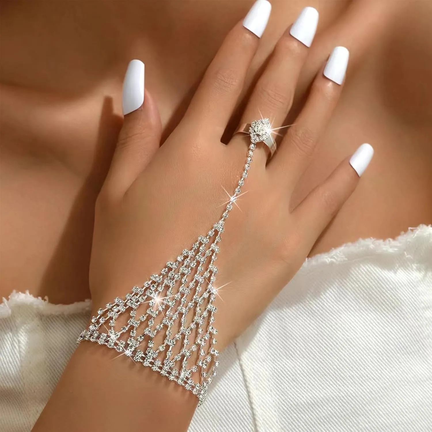 Long tiantian Hand Chain Bracelet Gold Bracelets for Women Link Chain Bracelets Trendy Finger Ring Slave Bracelet Jewelry Gifts