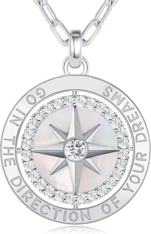 LOUISA SECRET Graduation Gifts for Her 2025, S925 Sterling Silver Compass Birthstone Necklace for Her, Anniversary Birthday Jewelry Gifts for Women Her