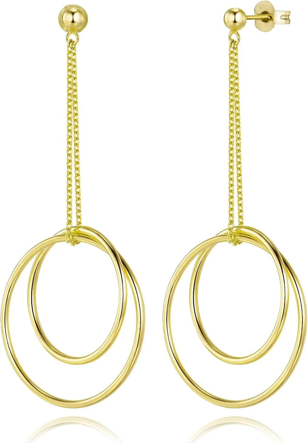 LOVANS Sterling Sliver Circle Drop Dangle Earrings, Double Hoops Earrings for Women 18K Gold Plated Balls Stud Tassel Chain Earrings Trendy Jewelry for Her