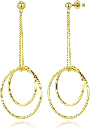LOVANS Sterling Sliver Circle Drop Dangle Earrings, Double Hoops Earrings for Women 18K Gold Plated Balls Stud Tassel Chain Earrings Trendy Jewelry for Her