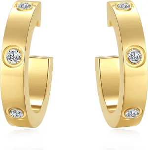 Love Earrings for Women Hoop Earrings Stainless Steel Earrings with Cubic Zirconia Stones Earrings Birthday Jewelry Christmas Gifts for Women Her, Silver/Gold
