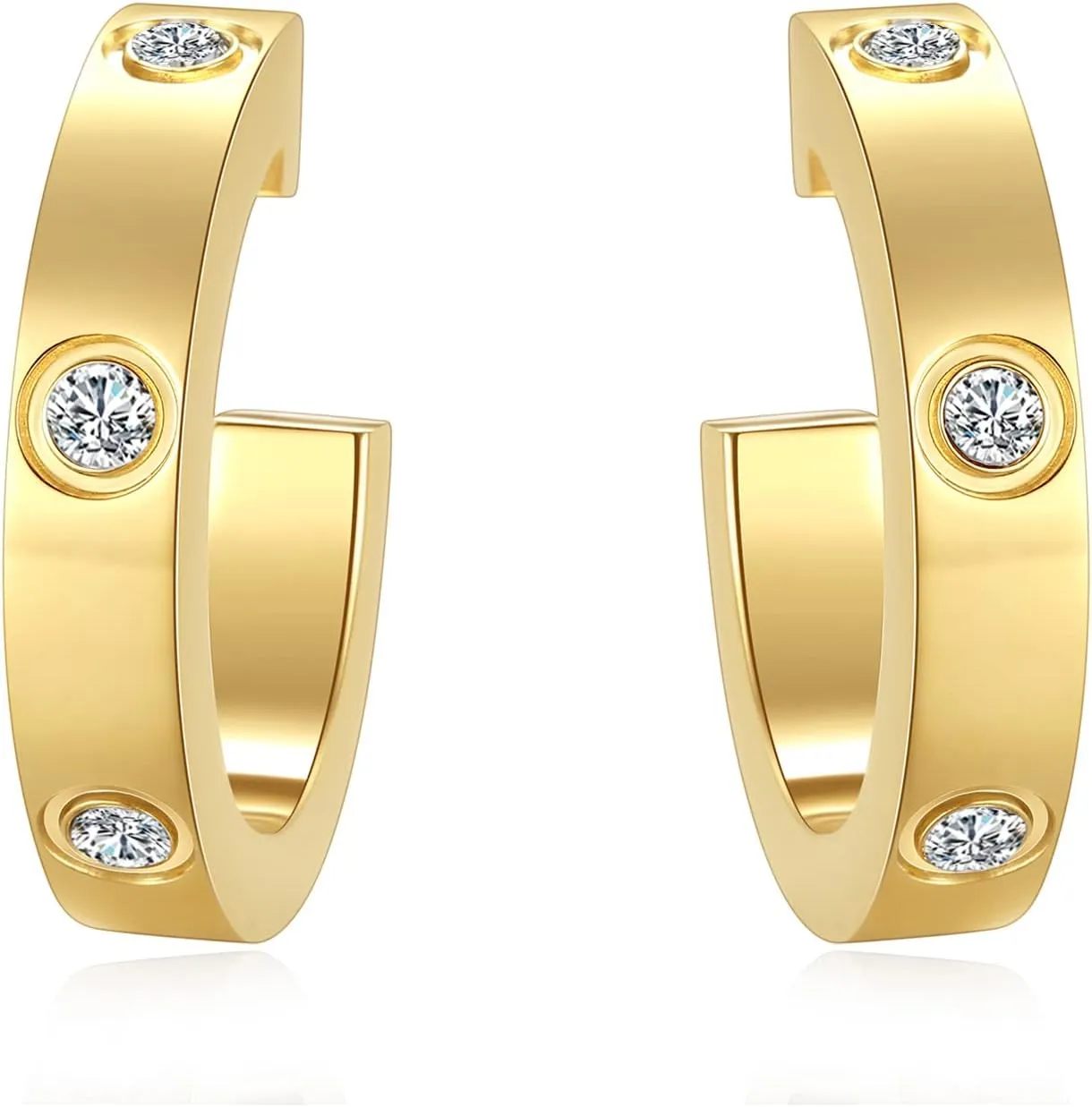 Love Earrings for Women Hoop Earrings Stainless Steel Earrings with Cubic Zirconia Stones Earrings Birthday Jewelry Christmas Gifts for Women Her, Silver/Gold