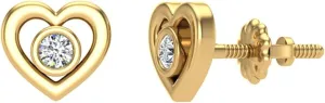 Love Heart Earrings for Girls-Women Real Diamond Studs Gift Box Authenticity Cards 10K Solid Gold 0.1 ct Glitz Design
