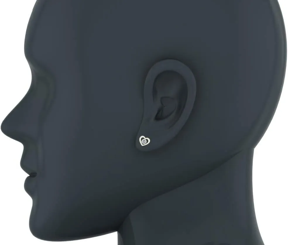 Love Heart Earrings for Girls-Women Real Diamond Studs Gift Box Authenticity Cards 10K Solid Gold 0.1 ct Glitz Design