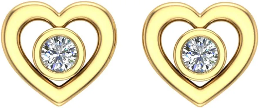 Love Heart Earrings for Girls-Women Real Diamond Studs Gift Box Authenticity Cards 10K Solid Gold 0.1 ct Glitz Design