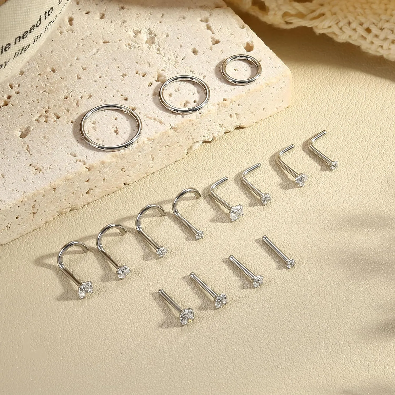 LOYALLOOK 15Pcs 20G 18G Nose Rings Studs 316L Surgical Steel Gold Nose Rings for Women Men Hypoallergenic Hinged Seamless Clicker Segment Nose Rings Hoops 6mm 8mm 10mm Helix Cartilage Tragus Conch Hoop Earrings 1.5mm-3mm Clear CZ