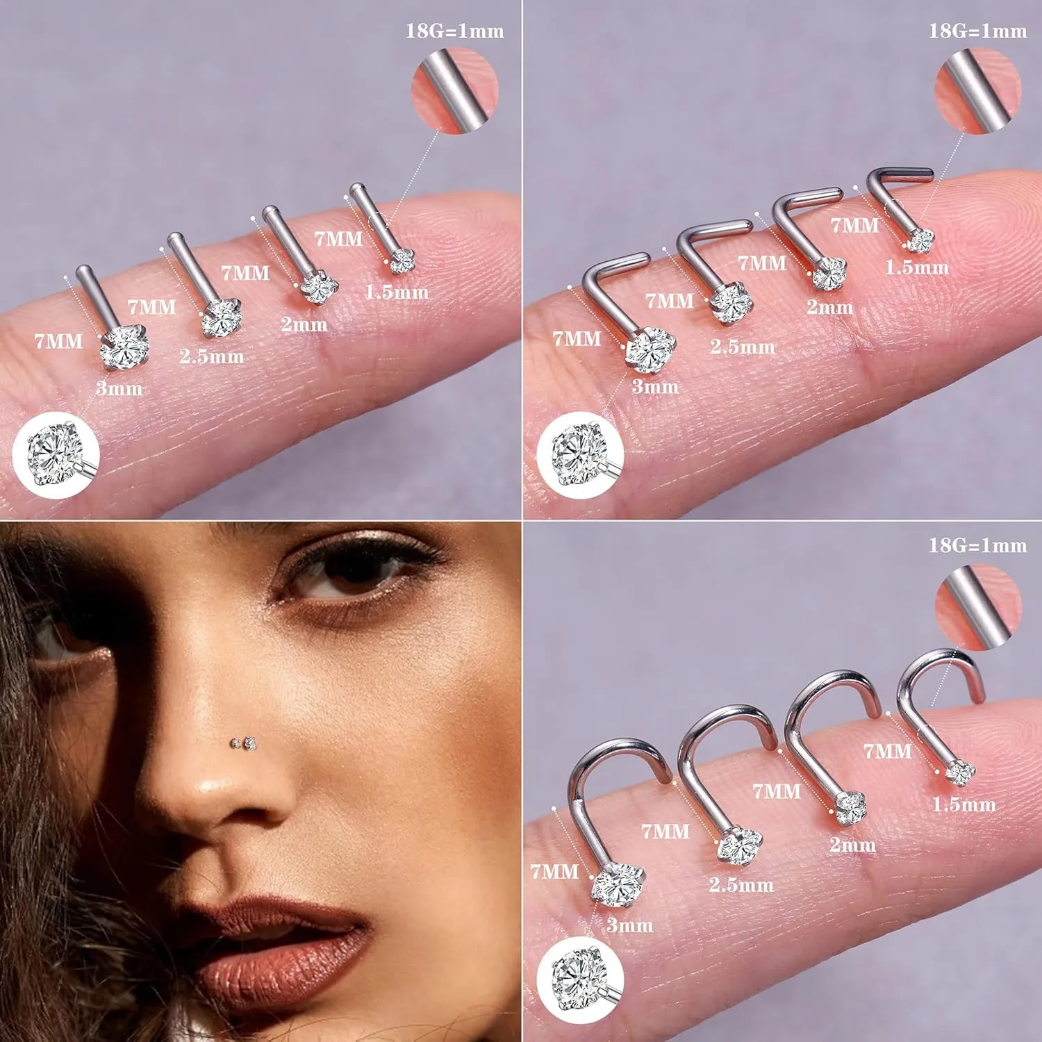 LOYALLOOK 15Pcs 20G 18G Nose Rings Studs 316L Surgical Steel Gold Nose Rings for Women Men Hypoallergenic Hinged Seamless Clicker Segment Nose Rings Hoops 6mm 8mm 10mm Helix Cartilage Tragus Conch Hoop Earrings 1.5mm-3mm Clear CZ