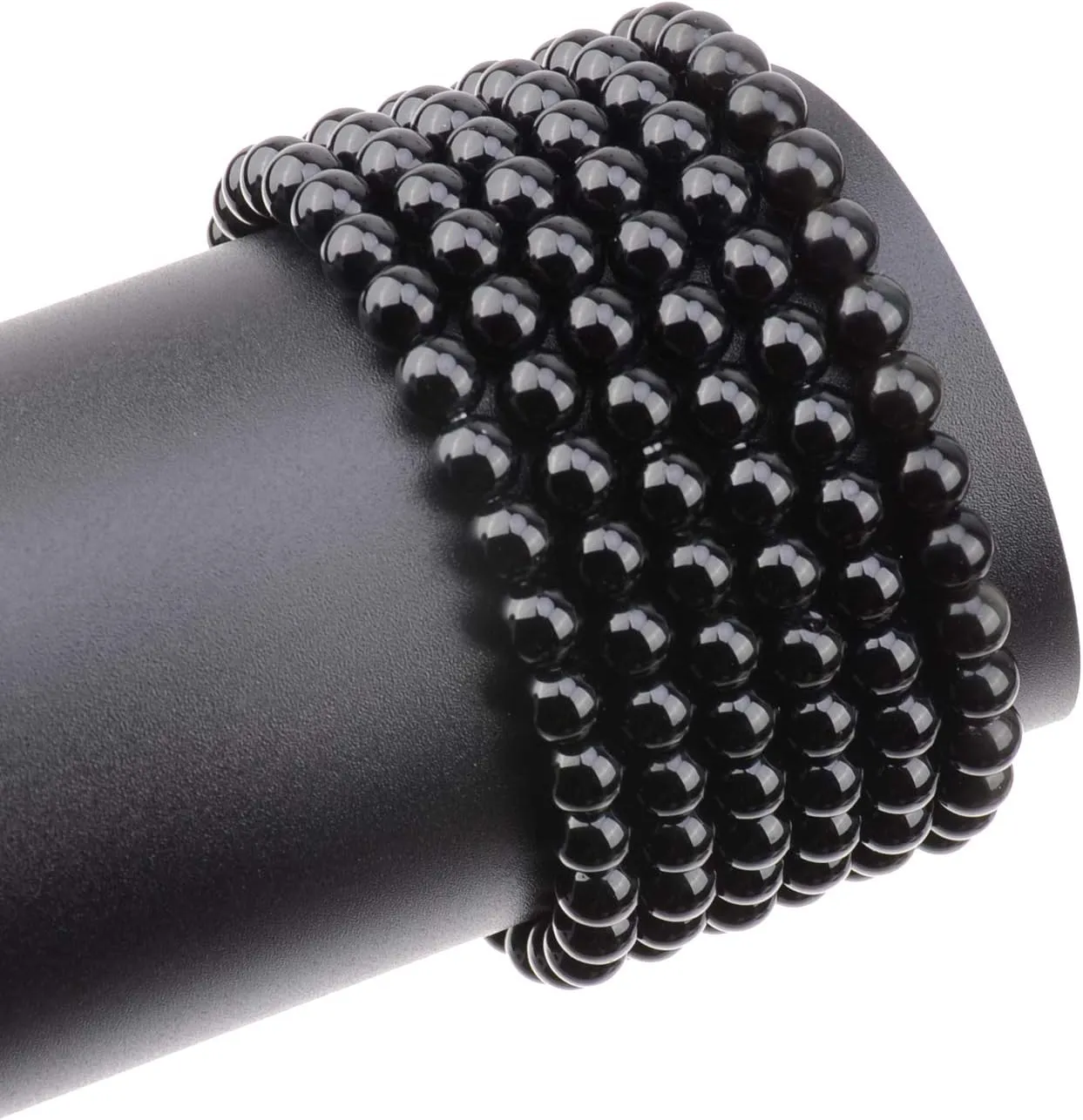 LPBeads 200Pcs Polished 6mm Round Natural Black Onxy Gemstone Loose Beads with Stretch Cord for Jewelry Making Bracelets