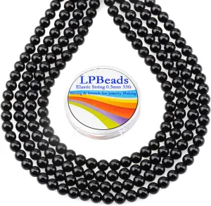 LPBeads 200Pcs Polished 6mm Round Natural Black Onxy Gemstone Loose Beads with Stretch Cord for Jewelry Making Bracelets