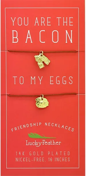 Lucky Feather Friend Necklaces for Women and Teenagers - 14K Gold Dipped on 16" Chord - Ideal Friend Gifts - Bacon & Eggs