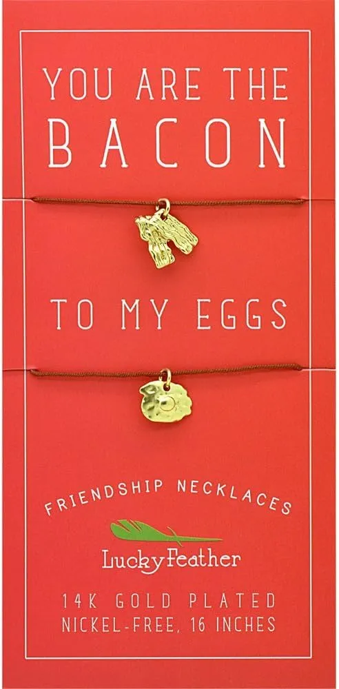 Lucky Feather Friend Necklaces for Women and Teenagers - 14K Gold Dipped on 16" Chord - Ideal Friend Gifts - Bacon & Eggs