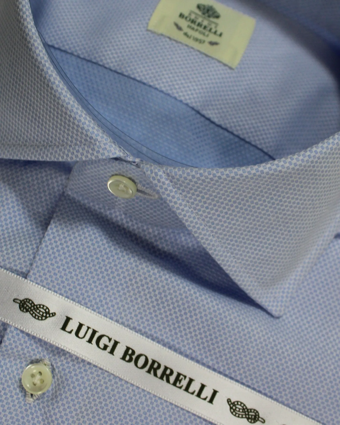 Luigi Borrelli Dress Shirt Blue Pattern 44 - 17 1/2