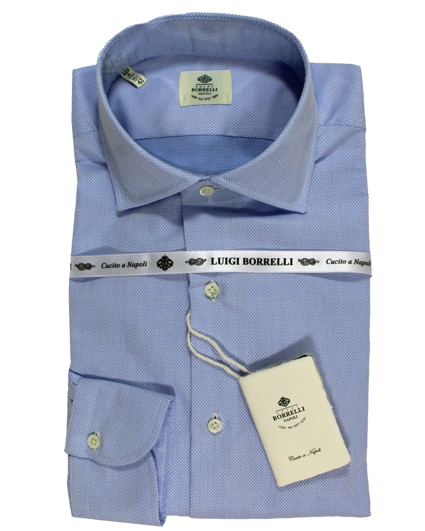 Luigi Borrelli Dress Shirt Blue Pattern 44 - 17 1/2
