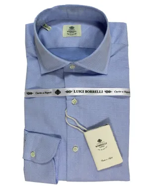 Luigi Borrelli Dress Shirt Blue Pattern 44 - 17 1/2