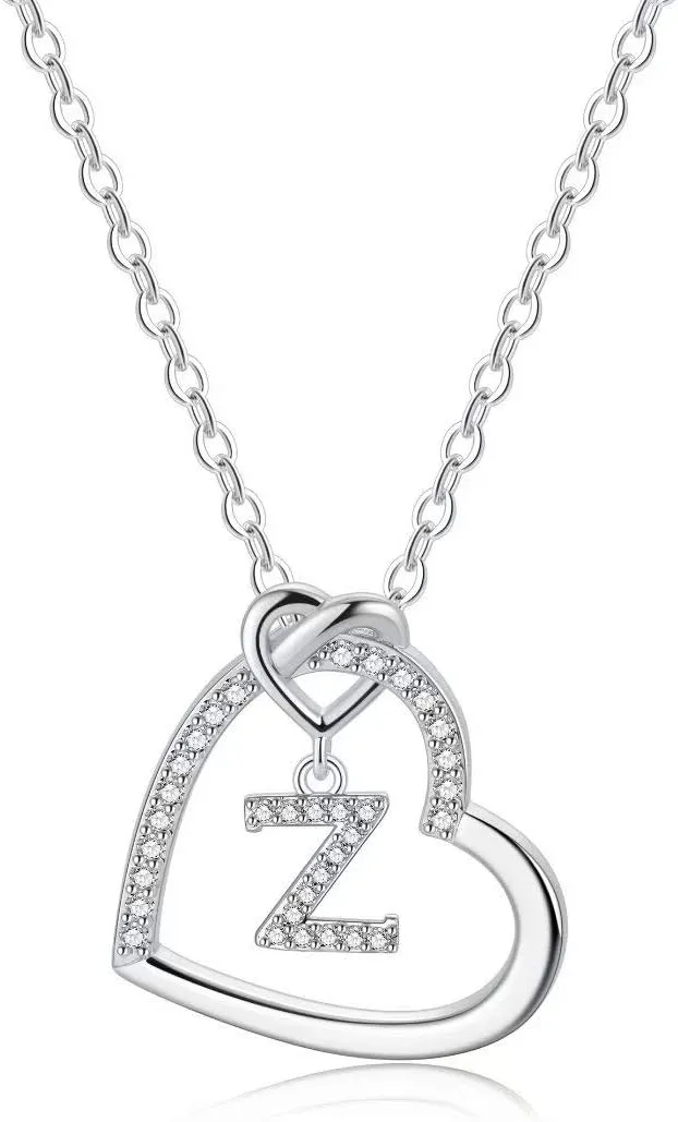 M MOOHAM Graduation Gifts - Heart Initial Necklaces for Girls Teen Women, 14K Gold Plated Cubic Zirconia Heart Pendant Necklace, Dainty Initial Heart Necklace Letter A to Z Jewelry for Women Girls