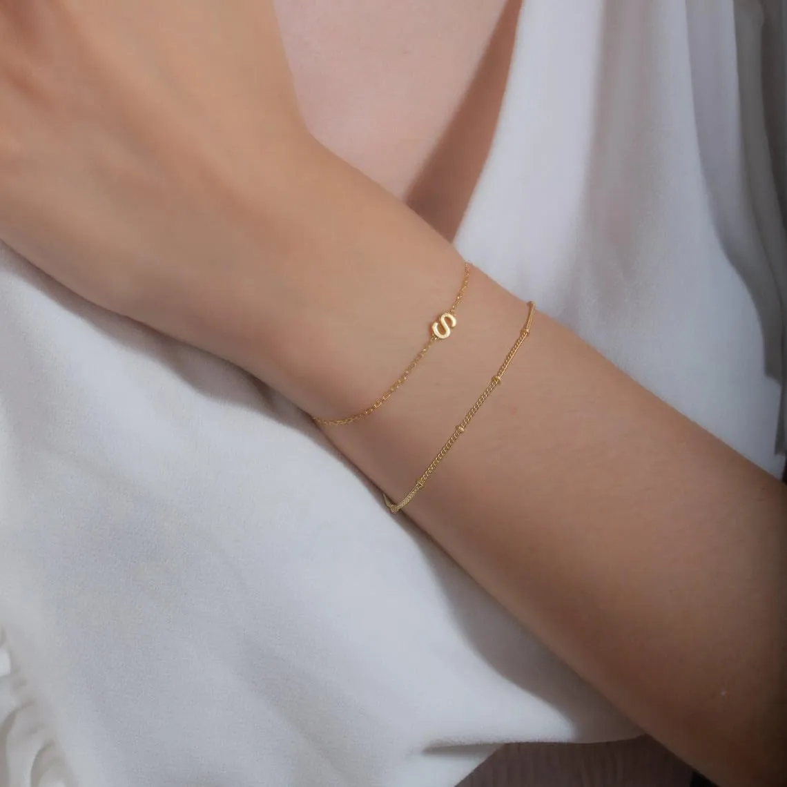 M MOOHAM Initial Bracelets for Women - Layered Letter Bracelet Initial A-Z Charm, Dainty Gold/Silver/Rose Gold Jewelry for Women Birthday Gifts Personalized Gold Jewelry Initial Bracelets
