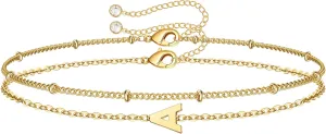 M MOOHAM Initial Bracelets for Women - Layered Letter Bracelet Initial A-Z Charm, Dainty Gold/Silver/Rose Gold Jewelry for Women Birthday Gifts Personalized Gold Jewelry Initial Bracelets