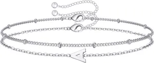 M MOOHAM Initial Bracelets for Women - Layered Letter Bracelet Initial A-Z Charm, Dainty Gold/Silver/Rose Gold Jewelry for Women Birthday Gifts Personalized Gold Jewelry Initial Bracelets