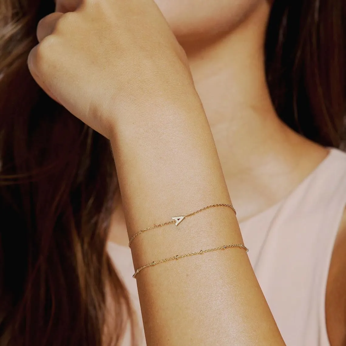 M MOOHAM Initial Bracelets for Women - Layered Letter Bracelet Initial A-Z Charm, Dainty Gold/Silver/Rose Gold Jewelry for Women Birthday Gifts Personalized Gold Jewelry Initial Bracelets