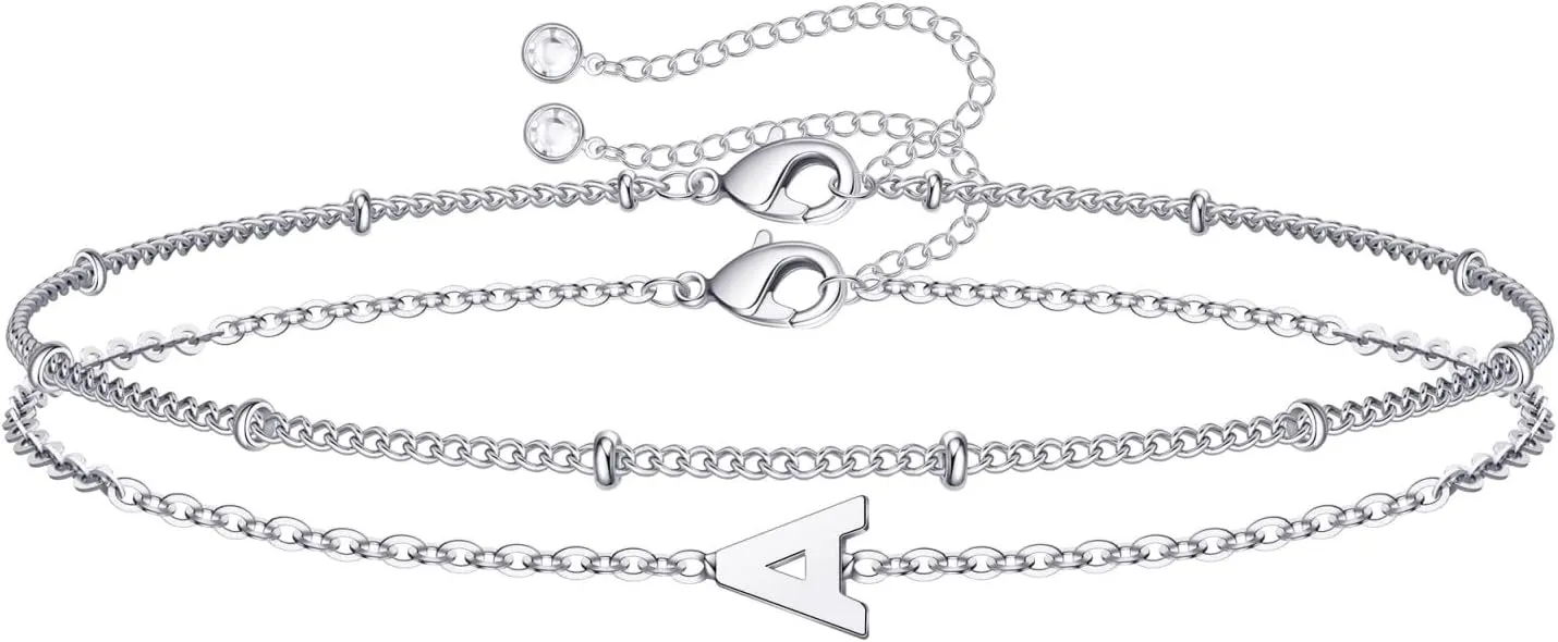 M MOOHAM Initial Bracelets for Women - Layered Letter Bracelet Initial A-Z Charm, Dainty Gold/Silver/Rose Gold Jewelry for Women Birthday Gifts Personalized Gold Jewelry Initial Bracelets
