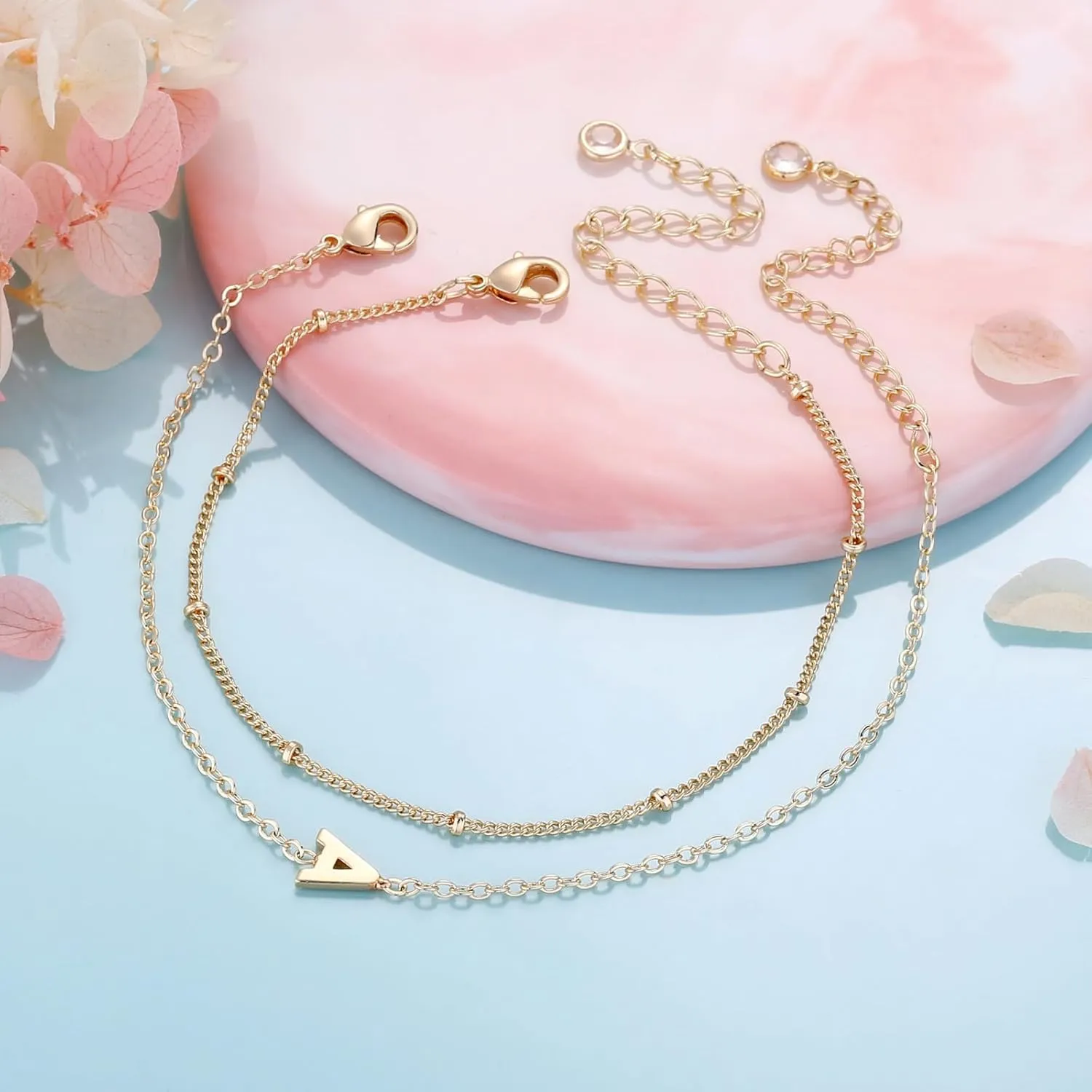 M MOOHAM Initial Bracelets for Women - Layered Letter Bracelet Initial A-Z Charm, Dainty Gold/Silver/Rose Gold Jewelry for Women Birthday Gifts Personalized Gold Jewelry Initial Bracelets