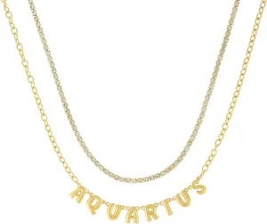 MADISON TYLER Zodiac Bubble Letter Necklace Gold | Rhinestone Necklace for Women | Trendy Layered Necklaces for Women 2024 | Constellation Necklace for Women | Birthday Gifts Astrology Gifts for Women