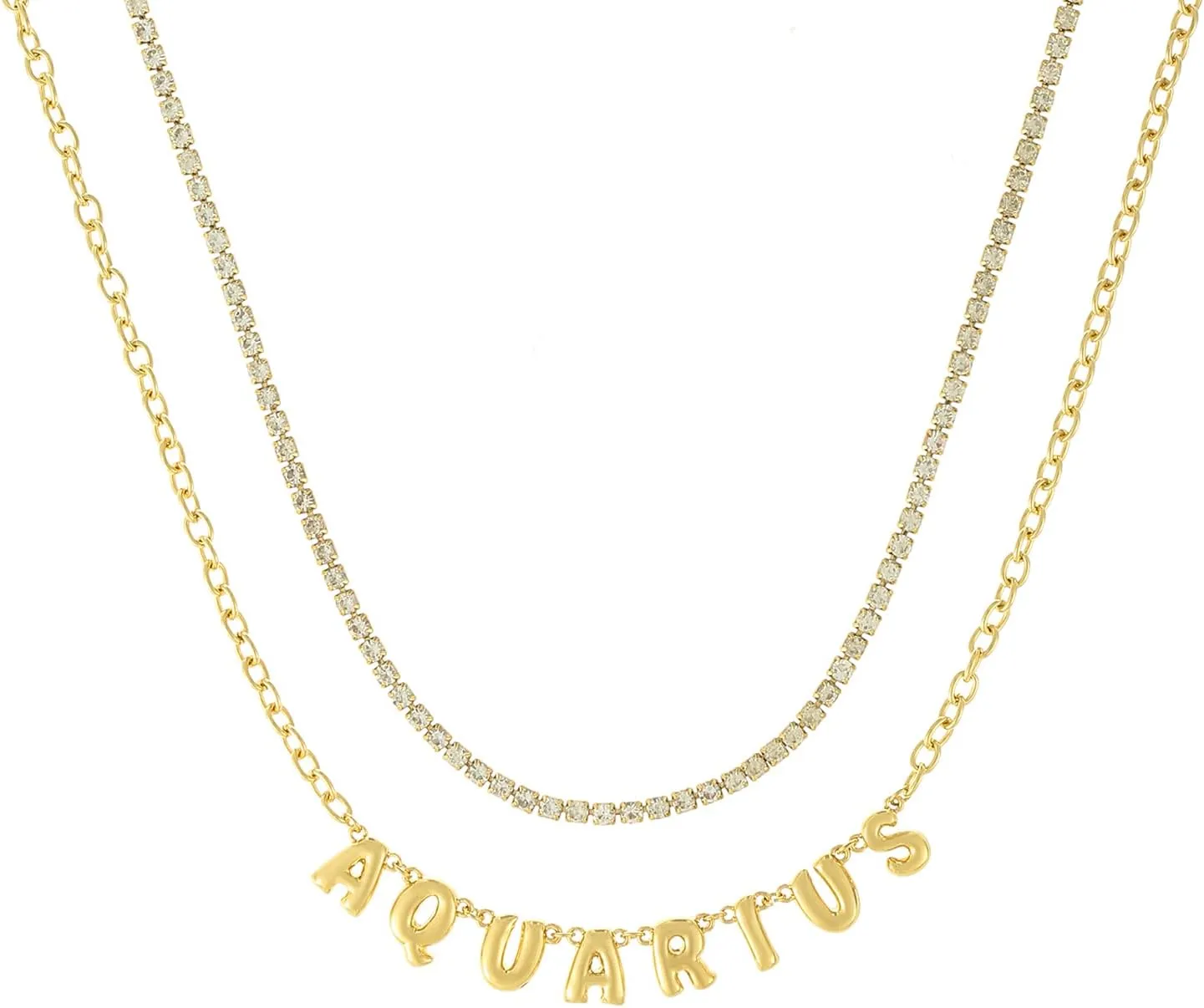 MADISON TYLER Zodiac Bubble Letter Necklace Gold | Rhinestone Necklace for Women | Trendy Layered Necklaces for Women 2024 | Constellation Necklace for Women | Birthday Gifts Astrology Gifts for Women