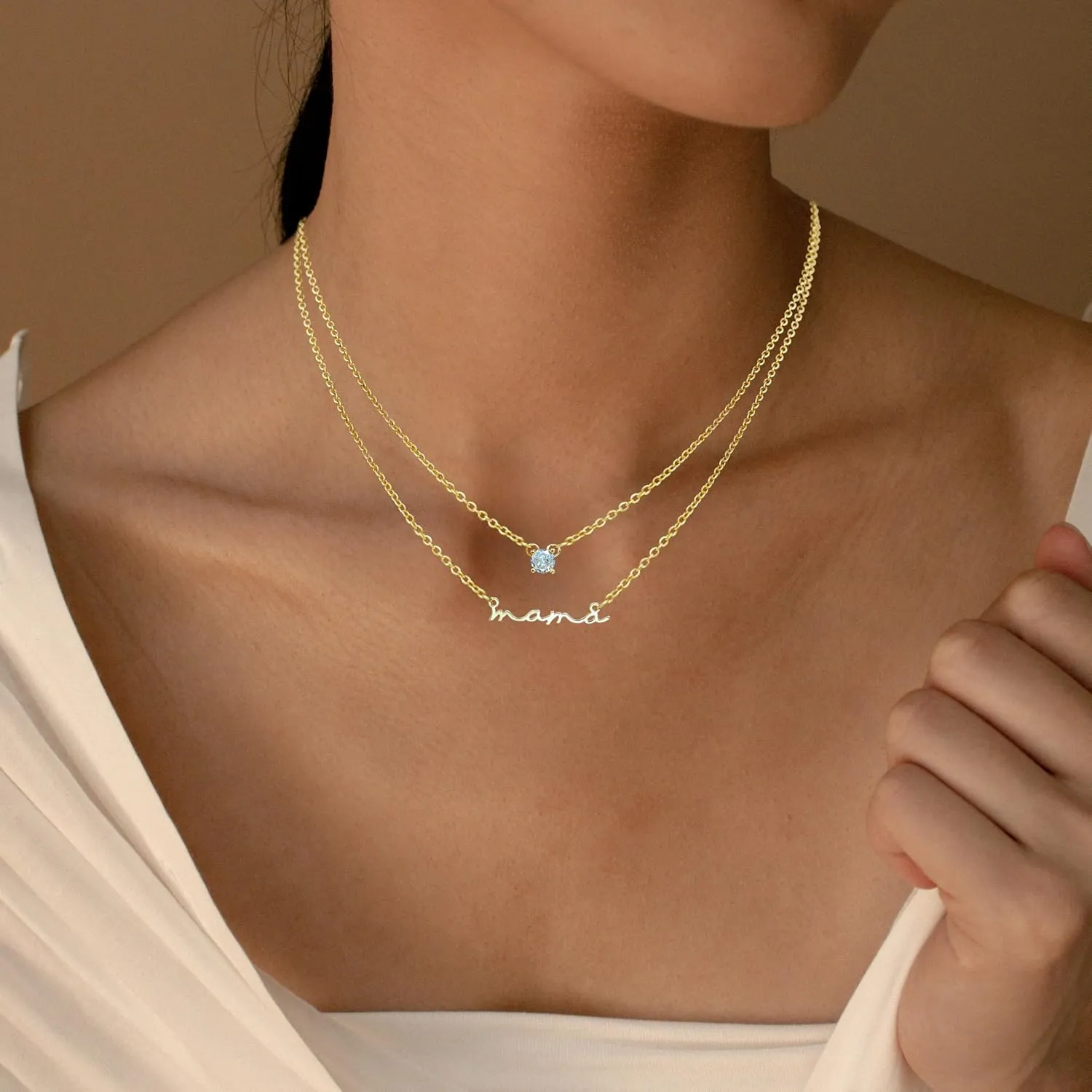 Mama Necklaces for Women Trendy, Dainty Gold Mom Necklace 14k Gold Plated CZ Layered Mama Pendant Choker Necklace Cute Mother Necklaces First Mothers Day Gifts for New Mom Birthday Jewelry Gifts