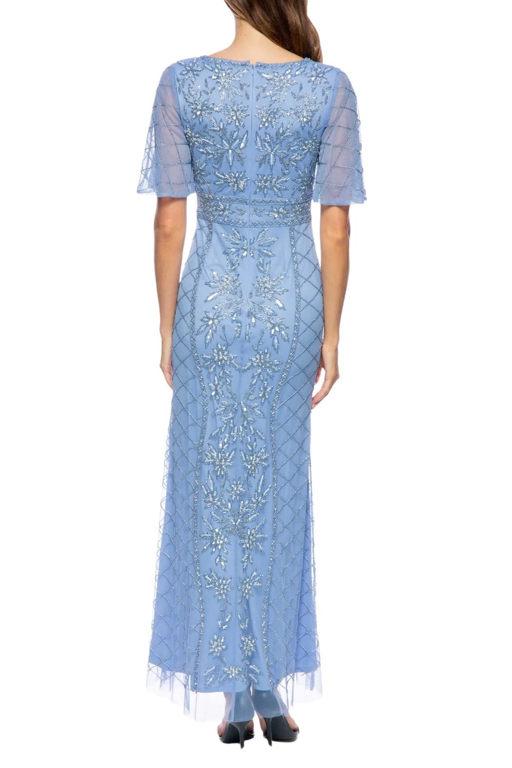 Marina V-Neck Short Sleeve Beaded Gown