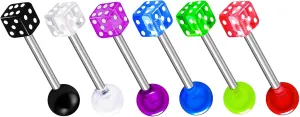 MATIGA 6Pcs Bioflex Surgical Steel 14 gauge 5/8 16mm Barbell Tongue Rings Piercing Jewelry Nipple Acrylic Ball Dice More Choices