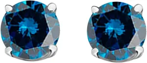 MauliJewels Earrings for Women 0.3 Carat Round Blue Diamond Solitaire Stud Earrings Carat 14K White Gold 4-prongGenuine Diamond Wedding Jewelry Collection