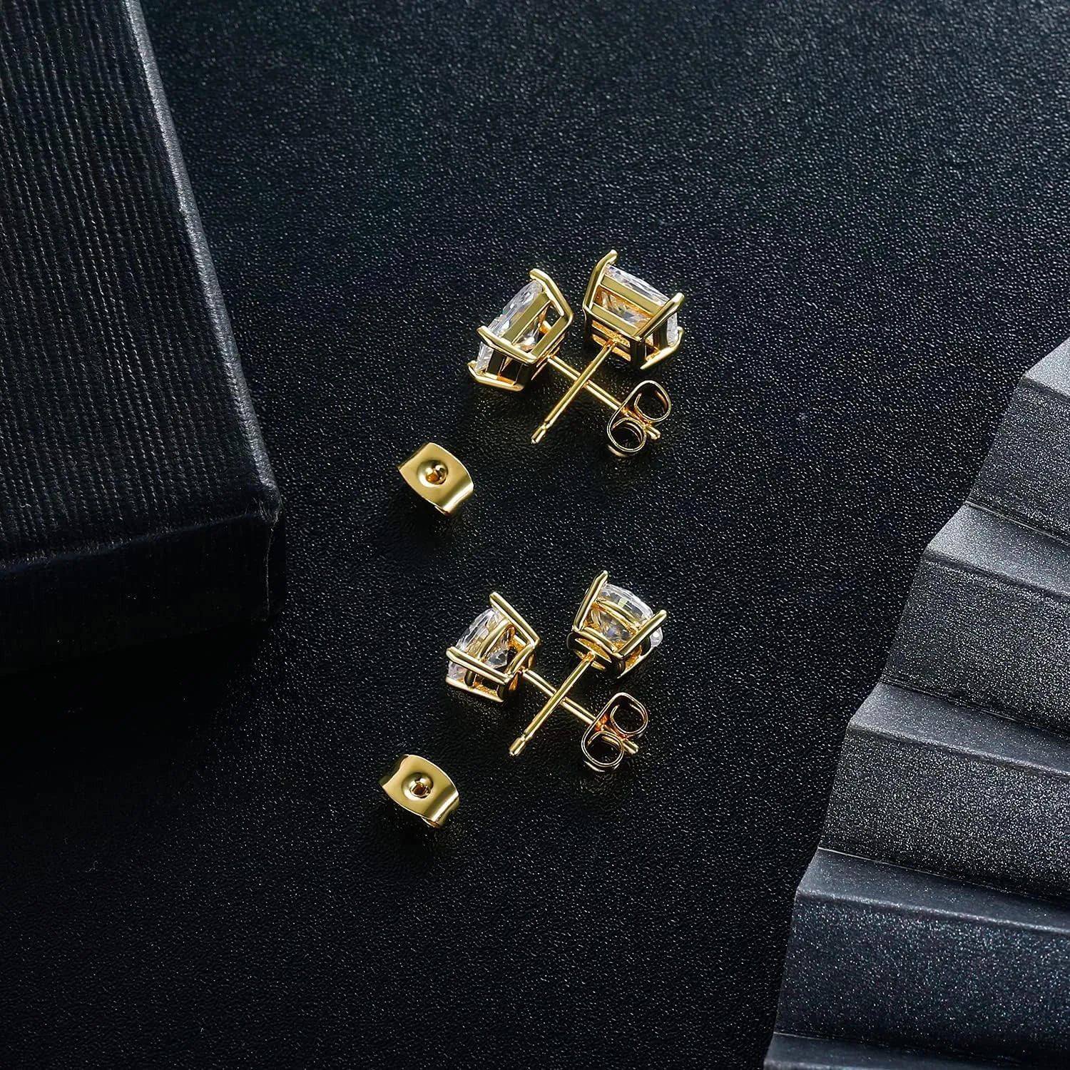 MDFUN 6 Pairs Stud Earrings Set 3mm/5mm/7mm Princess & Round Cubic Zirconia Earrings Hypoallergenic 316L Surgical Stainless Steel CZ Earrings for Women Men