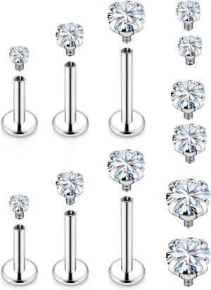 Medusa Piercing Jewelry 16G Internally Threaded Surgical Steel Flat Back Labret Jewelry Snake Bite Piercing Mixed Cubic zircon 2mm 2.5mm 3mm 3.5mm 4mm 4.5mm Bar Length 6mm 8mm 10mm