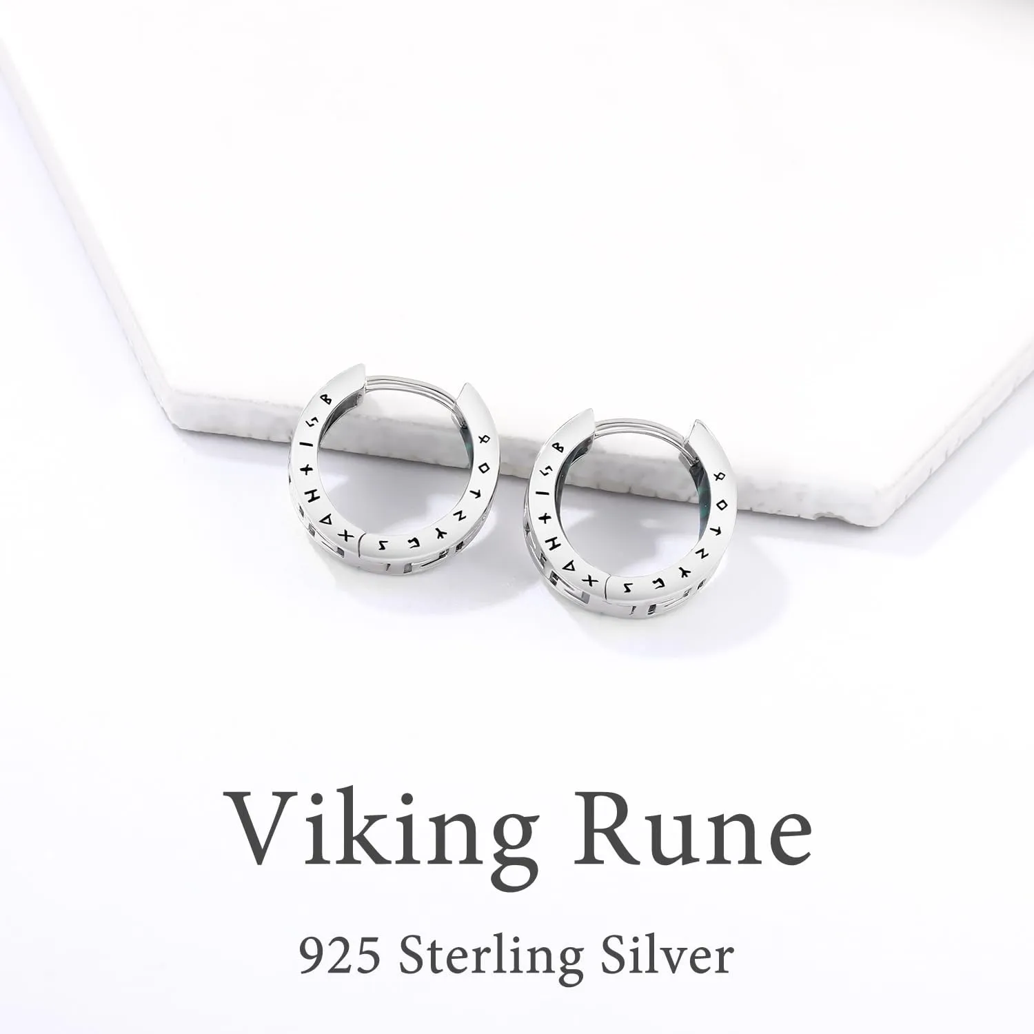 Men Earrings Viking Rune Hoop Celtic Earring for Women Punk 16mm 925 Sterling Silver Huggie Black Blue Hoop Earrings Norse Viking Jewelry Gifts