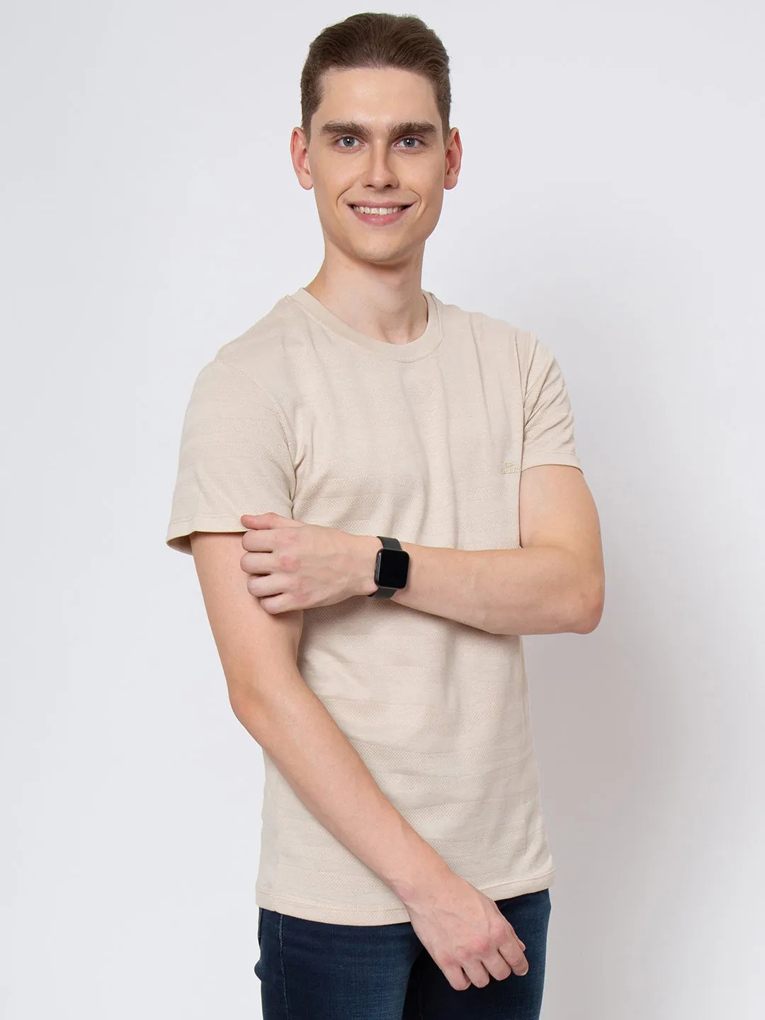 Men Jaquard Round Neck T-Shirt
