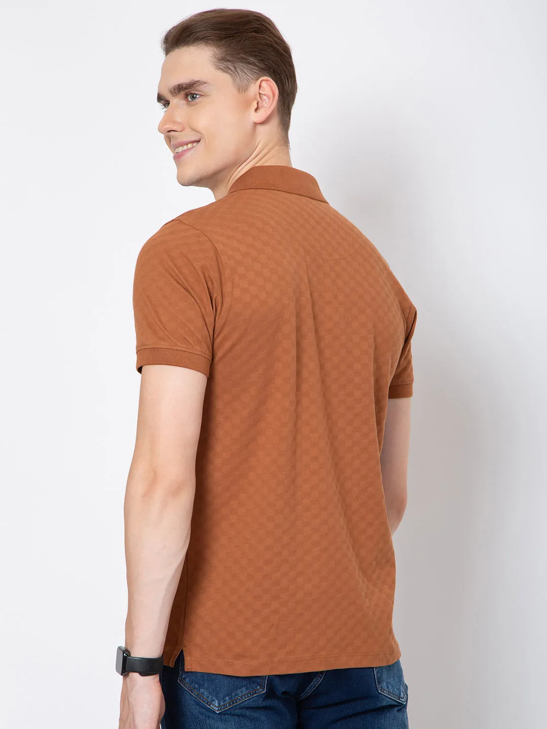 Men Polo Neck Jaquard Round Neck T-Shirt