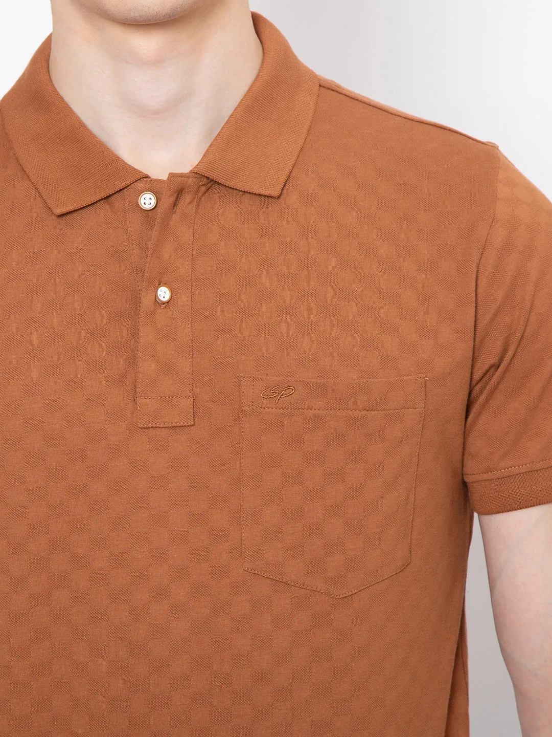Men Polo Neck Jaquard Round Neck T-Shirt