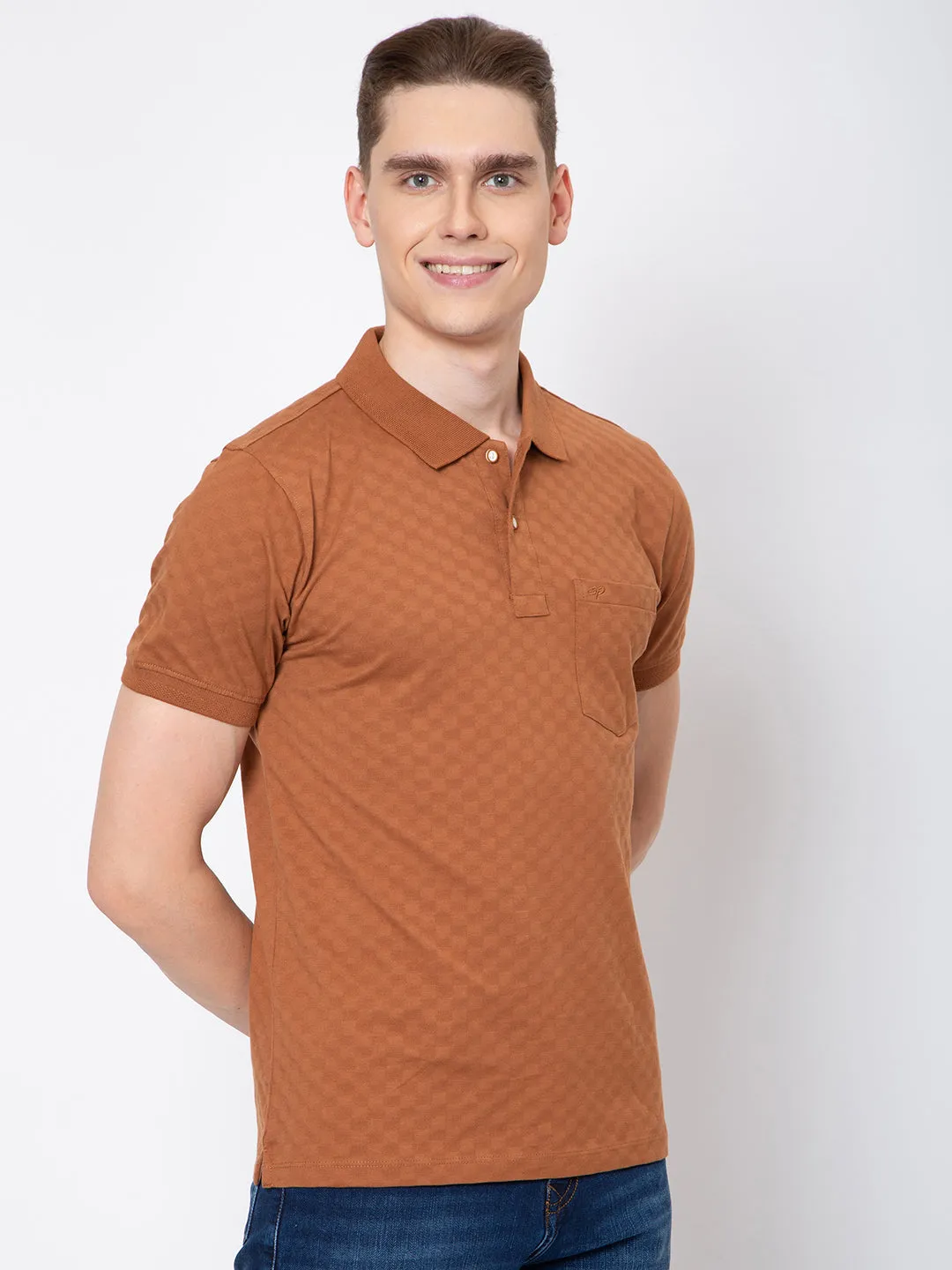 Men Polo Neck Jaquard Round Neck T-Shirt